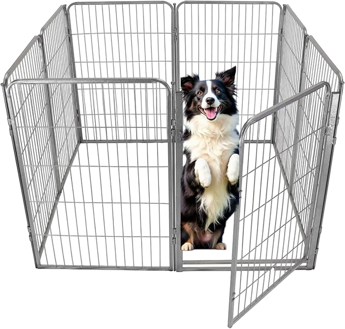 Dog Playpen - 40 inch, 8 Panel Portable Grey Metal Pet Play Pen for Small Dogs & Puppies - Indoor/Outdoor Kennel Cage | Anti-Rust - Tool Free Setup for Home, Yard, RV, or Camping