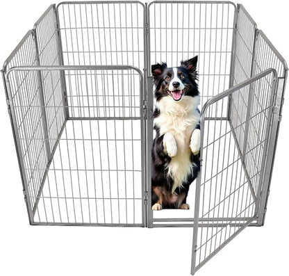 Dog Playpen - 40 inch, 8 Panel Portable Grey Metal Pet Play Pen for Small Dogs & Puppies - Indoor/Outdoor Kennel Cage | Anti-Rust - Tool Free Setup for Home, Yard, RV, or Camping