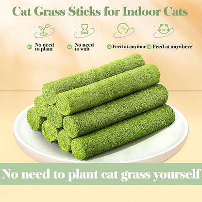 120g Cat Grass Teething Stick, Freeze Dried Cats Grass Stick Edible Cat Chew Toy for Teeth Cleaning Dental Health and Hairball Removal