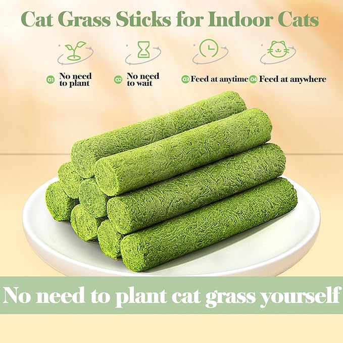 30g Cat Grass Sticks, Freeze Dried Cats Grass Teething Stick, Edible Cat Chew Toy for Teeth Cleaning Dental Health and Hairball Removal
