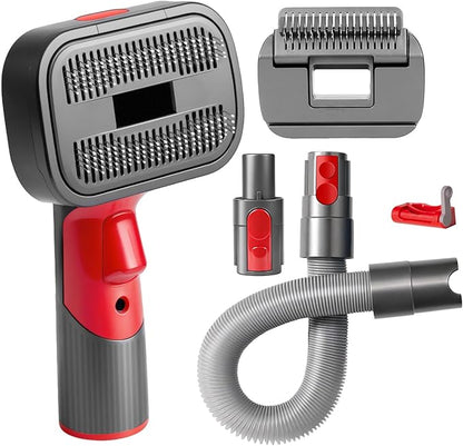 2-in-1 Pet Grooming Kit Compatible with Dyson V7 V8 V10 V11 V15 Vacuum,Dog Hair Vacuum Attachment Removes Loose Hair, Dander, Undercoat & Tangles Self-Cleaning with Extended Vacuum Hose & Trigger Lock