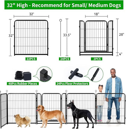 Kfvigoho Dog Playpen Outdoor Extra Wide 24 Panels Heavy Duty Dog Fence 32" Height Anti-Rust with Doors Portable for RV Camping Yard, Total 63FT, 316 Sq.ft, Snowy Black