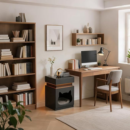 Night Stand with Charging Station, Wooden Bedside Table with LED Lights, Dark Grey Nightstand with Sliding Drawer, Modern End Table with Storage Space for Bedroom, Office, Courtyard
