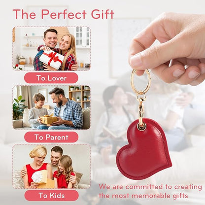 Leather Charm Keychain Holder Case Compatible with AirTag,Cute Protective Heart-Shaped Cover with Luxe Ring Clip,Finder GPS Tracker Case for Wallet Keys,Bag,Pets(Red)