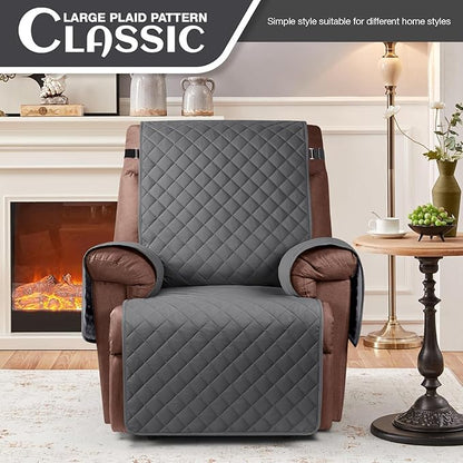 KinCam 100% Waterproof Recliner Chair Cover, Reclining Couch Covers for Pets, Dogs, Recliner Couch Slipcover Furniture Protector with Elastic Straps for Kids(28", Charcoal Gray)
