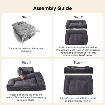 FURTIME XXL Orthopedic Dog Beds Large Sized Dog, Extra Thick Supportive Comfort Pet Sofa, Ergonomic Slant Dog Couch Bed with Removable Washable Cover, Ultra Soft Surface & Non-Slip Bottom, Grey, 48"