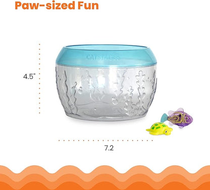 Catstages Meow-smerizing Fish Bowl for Cats with Two Water Cat Toys, Electronic Swimming Fish and Floating Turtle Included, Blue