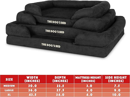 The Dog’s Bed Orthopedic Memory Foam Dog Bed with Bolsters for Medium Dogs, Waterproof Washable Cover, Anti-Slip Base, Calming Surface – CertiPUR-Certified Foam, Plush Fabric, Black Plush, Medium