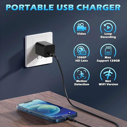 USB Charger Camera, 1080P HD Smart Security Cameras Indoor Pet Nanny Cam with Motion Detection, Loop Recording Mini Video Recorder for Home, No Audio