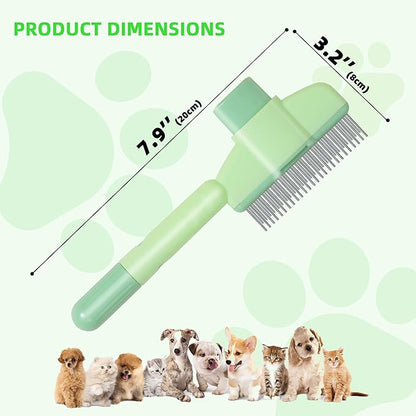Pet Hair Removal Comb,New Cat Brush with Release Button,Pet Grooming Brush for Short&Long Pet Hair,Deshedding Brush for Pet (Green Set)