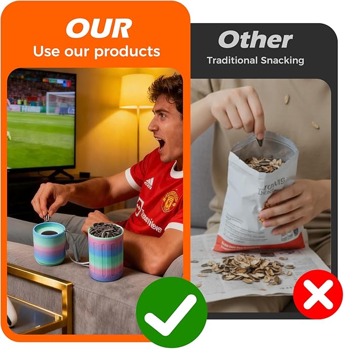 Portable Sunflower Seed Cup with Shell Storage, 3D Printed Pistachios Nut Snack Bowl Containers for Outdoor/in Car/Travel/Sports Games, Seed Lovers Gift - Colored