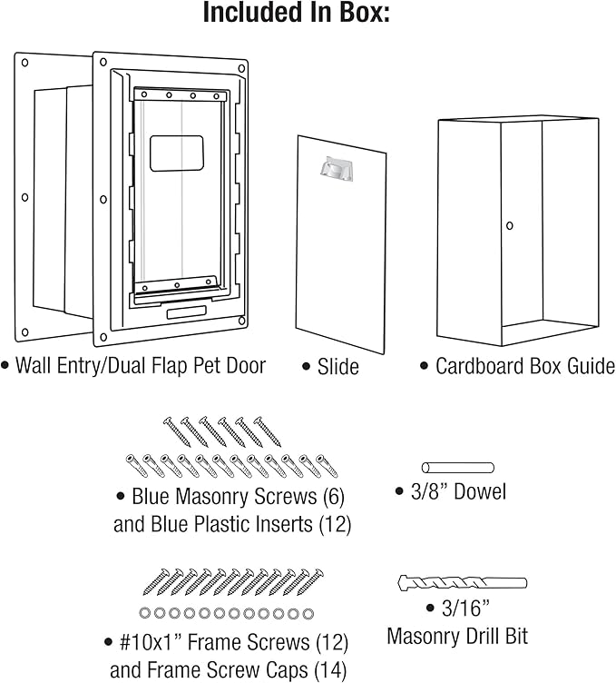 Ideal Pet Products Wall Entry Pet Door Double Flap for Walls with Built-in Telescoping Tunnel and Lock-Out Slide, Medium, White