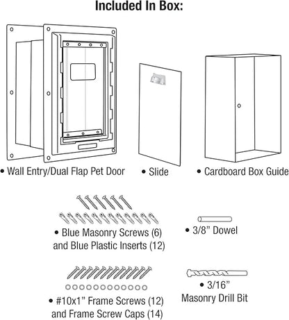 Ideal Pet Products Wall Entry Pet Door Double Flap for Walls with Built-in Telescoping Tunnel and Lock-Out Slide, Medium, White