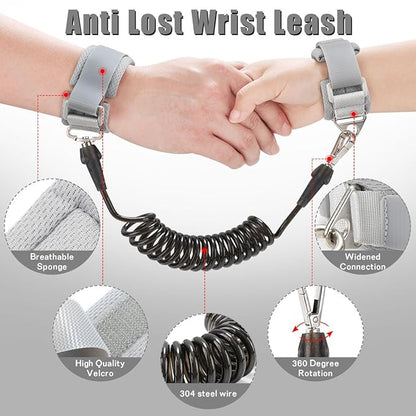Toddler Leash-Baby Walking Safty Harness and Child Anti Lost Wrist Link for Girls/Boys Travel (Black 2)