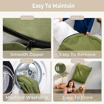Sytopia 36 Inch Waterproof Indestructible Canvas Outdoor Dog Bed for Large and Medium Dogs, Chew Proof Dog Crate Bed with Washable Removable Cover, Indoor Outdoor Patio Pet Pad, Green