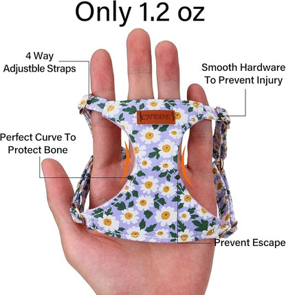 CHEDE No Pull Floral Pattern Dog Harness- Lightweight and Soft Harness, Adjustable Small Dog Harness and Leash Set, with Dog Leash, Suitable for Puppy Small and Medium-Sized Dog (XS, Purple Daisy)