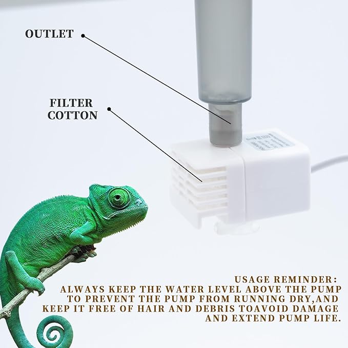 Reptile Water Bowl with Filtration System, Lizard Drinking Fountain, Bearded Dragon Tank Accessories, Reptile Habitat Waterfall for Bearded Dragon, Leopard Gecko, Chameleon, Snake