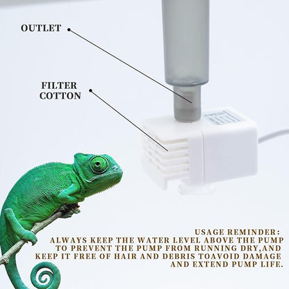 Reptile Water Bowl with Filtration System, Lizard Drinking Fountain, Bearded Dragon Tank Accessories, Reptile Habitat Waterfall for Bearded Dragon, Leopard Gecko, Chameleon, Snake