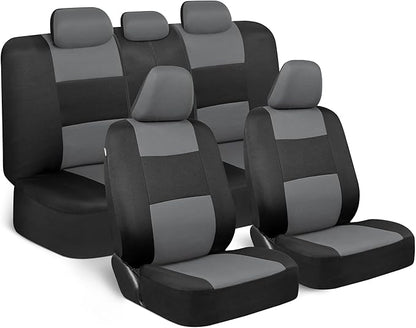 BDK PolyPro Car Seat Covers Full Set in Gray on Black, Front and Rear Split Bench Seat Covers for Cars, Easy to Install Car Seats Cover Set and Accessories for Auto Trucks Van SUV - Gray