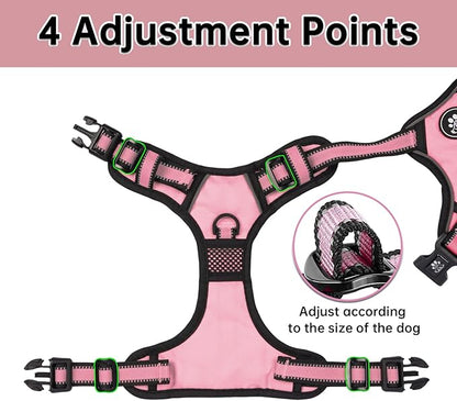 NESTROAD No Pull Dog Harness,Adjustable Oxford Medium Dog Harness with Leash,Reflective No-Choke Pet Vest Harness with Easy Control Soft Handle for Small Medium Large Dogs(M,Pink)