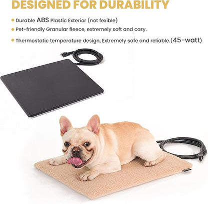 Outdoor Heated Dog Pad for Medium Dog, Cat, Anti-Bite & Waterproof Heating Pad, Pet Warmer for Outside Feral Cat Houses, Durable Indoor Outdoor Warming Pet Mat in Extreme Weather 20" x 16" 45W