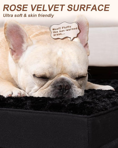 KSIIA Dog Crate Bed Waterproof Dog Bed for Crate Soft Rose Velvet Supportive Kennel Pad for Medium Pets with Removable Washable Cover & Non-Slip Bottom, 29 x 18 Inch, Black