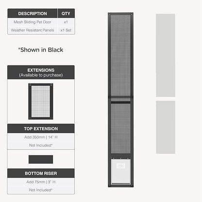 Hakuna Pets V2 Patio Pet Door Screen Insert Panel for Sliding Doors, Fits Door Track Min Ht 59.05" to Max Ht 84.25",UV Resistant Mesh, Locking Magnetic Dog Door, Easy Install and Removal,Medium,Black
