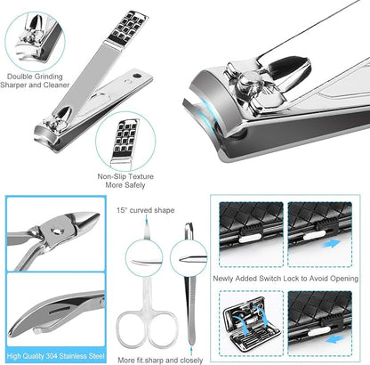 OKOM 19PCS Nail Clipper Set - Professional Manicure Nail Kit for Men Women, Stainless Steel Nail Clippers with Case