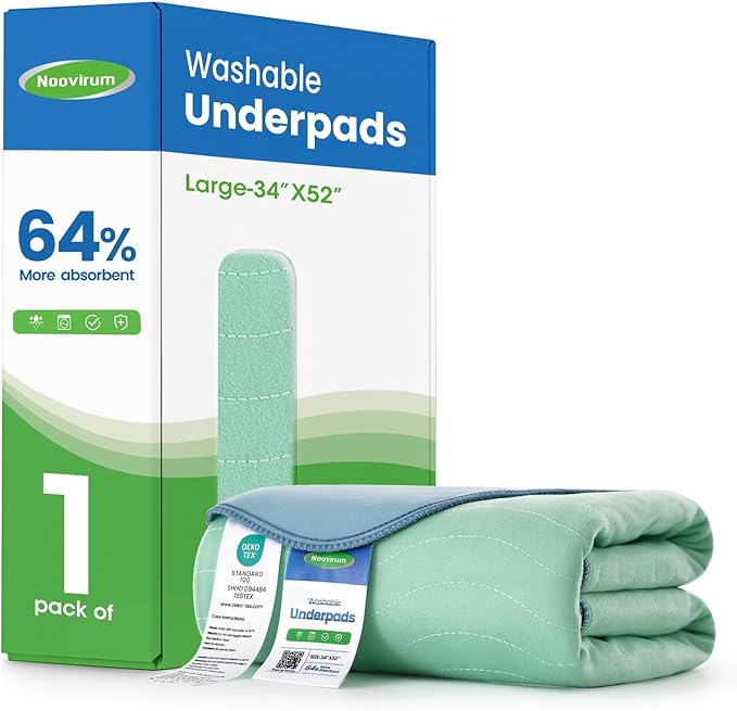 Noovirum® Chuck Pads Washable - 34"x52"(Pack of 1) - Reusable Bed Underpads for Adults - Chux Pads for Incontinence - Heavy Absorbency Waterproof Mattress Protector for Elderly, Bedwetting, Postpartum