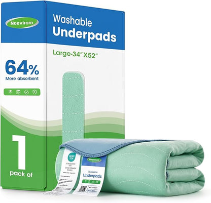 Noovirum® Chuck Pads Washable - 34"x52"(Pack of 1) - Reusable Bed Underpads for Adults - Chux Pads for Incontinence - Heavy Absorbency Waterproof Mattress Protector for Elderly, Bedwetting, Postpartum