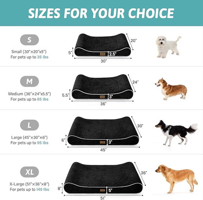 COZY KISS Orthopedic Dog Bed for Extra Large Dogs up to 140 lbs - Removable Washable Cover with Waterproof Lining, Cotton-Polyester Blend Boat-Shaped Lounger Mattress, XL(51x36x8in), Black