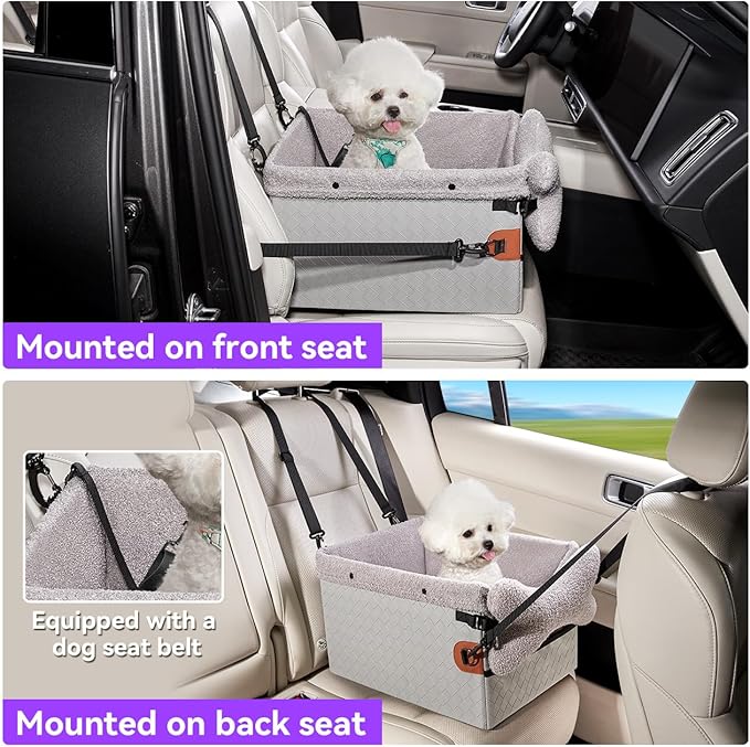TKYZ Dog Car Seats for Small Medium Dogs,PU Leather Car Seat Boosters,Foldable Puppy Cat Carseats (Grey, Small Dog)