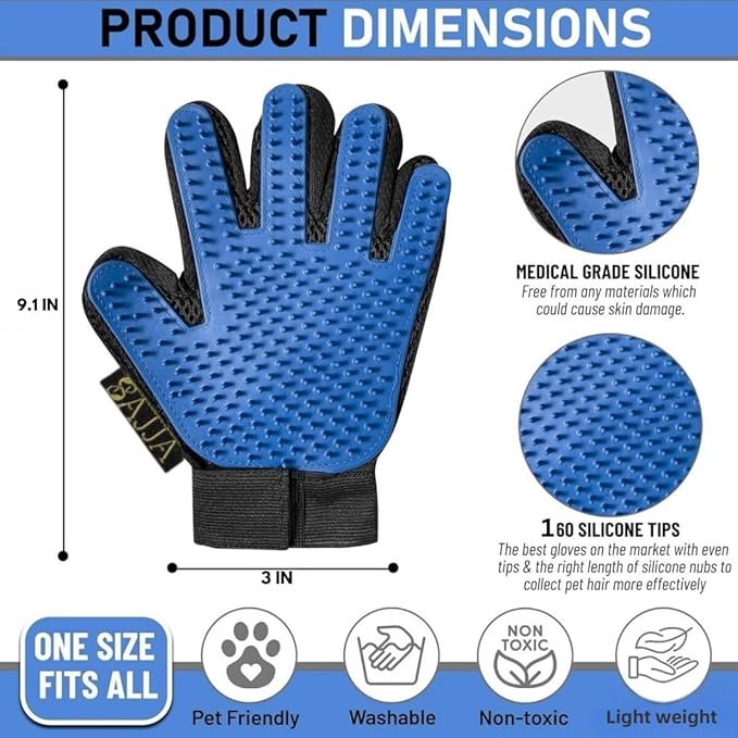 Gift for Pets, 2 Pieces of 2-in-1 double-sided pet grooming gloves gently lift loose fur from dogs, cats, and horses. Works on long or short hair and fabric. We gives back
