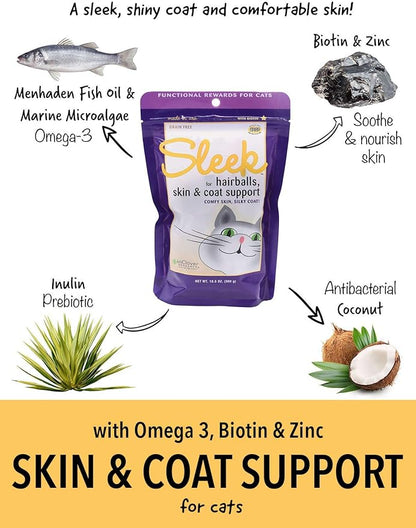 In Clover Sleek Daily Skin, Coat, and Hairballs Support Soft Chews for Cats