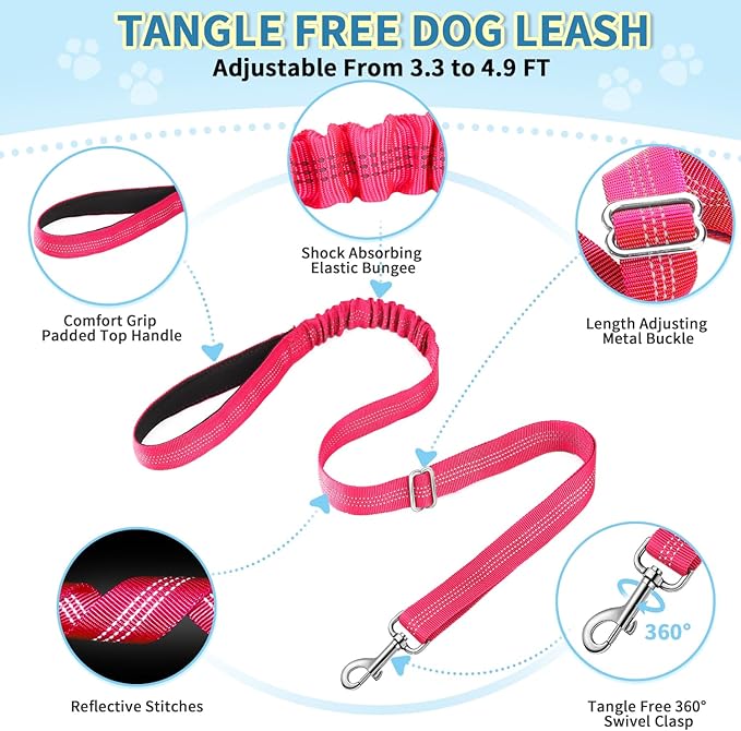 Lukovee No Pull Dog Harness and Leash Set, Soft Padded Small Dog Harness, Neck & Chest Adjustable Reflective Vest Puppy Harness with 4ft Lightweight Anti-Twist Dog Leash for Small Dogs (S, Pink)