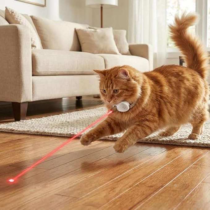 Walfront Cat Toys, Automatic Interactive Brown Light Collar, USB Rechargeable Adjustable 9.1–13.4in, 2 Modes & 41° Angle, Hands-Free Indoor Chase for Cats & Kittens, Fun Play