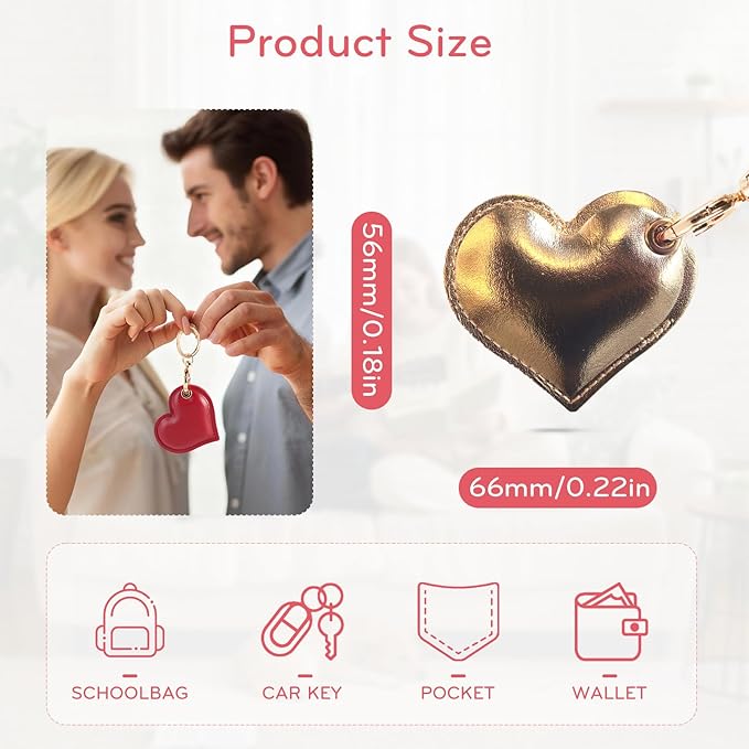 Leather Charm Keychain Holder Case Compatible with AirTag,Cute Protective Heart-Shaped Cover with Luxe Ring Clip,Finder GPS Tracker Case for Wallet Keys,Bag,Pets(Golden)