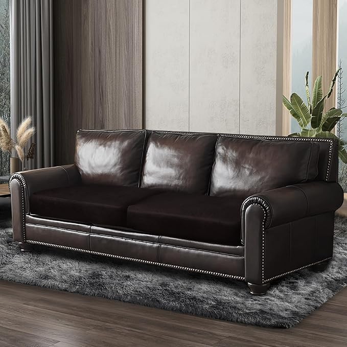 ANARACHON Leather Look Couch Cushion Covers Sofa Seat Slipcovers Sets Couches Furniture Protector for Sectional Armchair Loveseat Pets Kids Stretch Spandex Fabric (2 Cushion Sofa, Chocolate)
