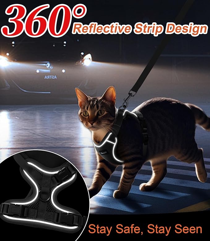 Cat Harness and Leash for Walking Escape Proof Soft Adjustable Cat Leash Breathable Comfortable Vest Easy to Wear Kitten Harness for Outdoor Travel (Grey, XS (4-6lb))