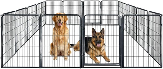 Indoor Dog Playpen - 40 inch, 16 Panels for Small and Puppy Size Dogs - Heavy Duty Metal Portable Pet Fence with Black Anti-Rust Coating - Play Pen w/Extra Wide Gate