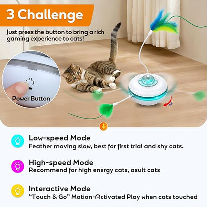 Cat Toys Interactive Cats Exercise Toys Spin Feather for Cats Like to Hunt, Touch Activate Mode Whack A Mole Felt Cover Toy