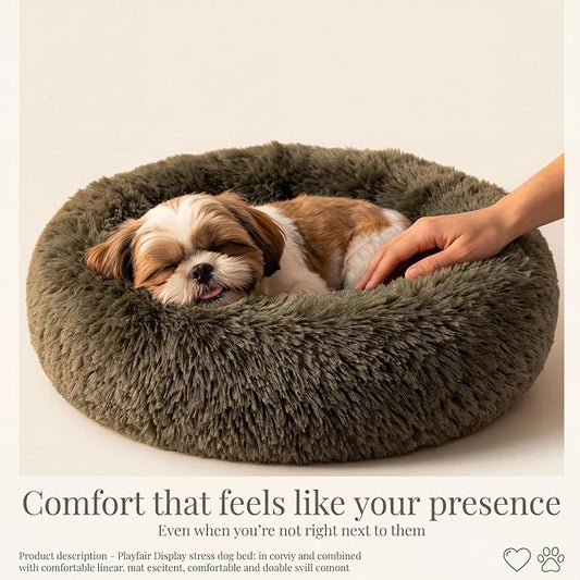 Calming Donut Dogs Beds for Small Dogs Washable,23inch Plush Round Pet Bed for Cozy Sleep,Fluffy Faux Fur Large Cat Bed,Fits up to 25 lbs Pets,Army Green