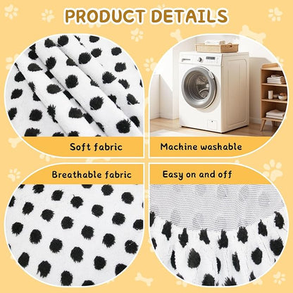 Washable Dog Bed Covers Round Replacement Dog Bed Covers, White 45 Inch Waterproof Sofa Cover with Dot Print Design for Medium & Large Pet Beds, Cover Only