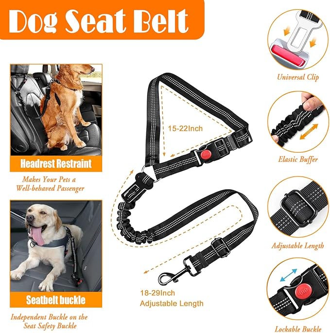 LOBEVE No Pull Dog Harness, Collar & Leash Set | Includes Dog Seat Belt, Collapsible Bowls & Poop Bag Dispenser. Ideal for Training, Walking, Hiking. Fits Small to Large Dogs(Black-S)