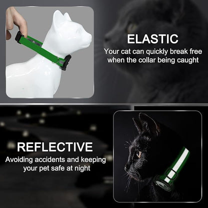 Reflective AirTag Cat Collar, Integrated Cat Tracker Collar with Air Tag Holder and Bell, Safety Elastic Band Cat GPS Collars for Girl Boy Cats, Kittens and Puppies (Emerald,XS)
