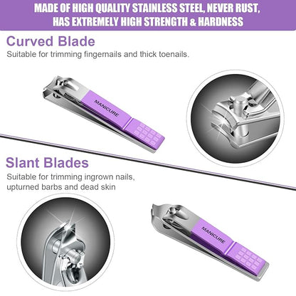 Manicure Set Professional Nail Clippers Pedicure Kit, 16 pcs Stainless Steel Nail Care Tools Grooming Kit with Luxurious Travel Leather Case for Thick Nails Men Women Gift