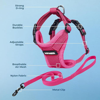 Voyager Escape-Proof Step-in Lock Cat Harness & 5ft Neoprene-Handle Leash Set All-Weather Mesh with Reflective Stitching for Small to Large Cats by Best Pet Supplies, Fuchsia, XS