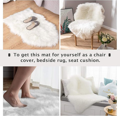 Asrug Faux Fur Dog Rug Plush and Fluffy Dog Mat Ultra Cozy Pet Throw Rug for Dogs Cats, Luxury Soft Faux Sheepskin Chair Cover Seat Pad Shag Fur Area Rugs for Bedroom, White, 24 by 36 inches