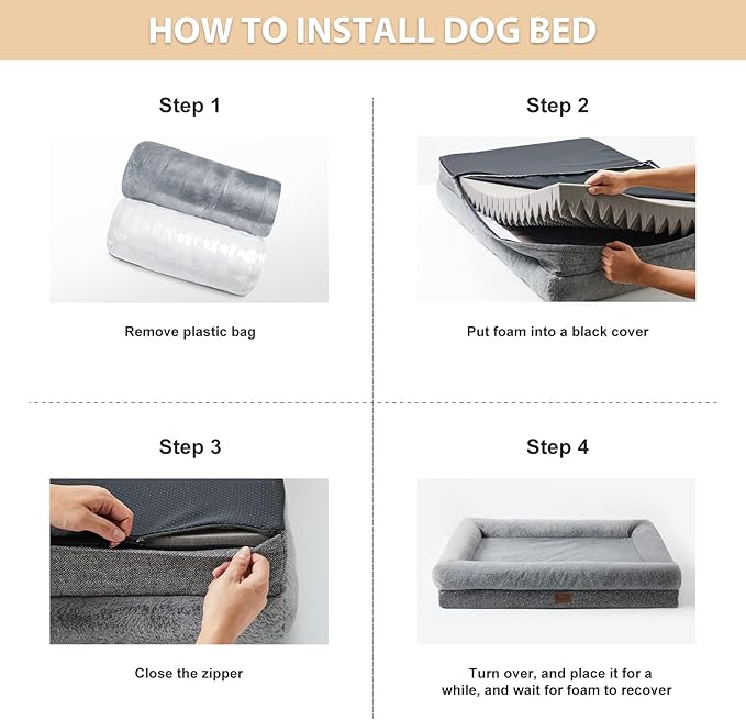 BFPETHOME Orthopedic Dog Beds for Extra Large Dogs, Washable Large Pet with Bolster, Orthopedic Large Dog Mats with Removable Covers & Waterproof Pet Bed for Pet