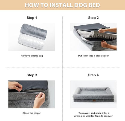 BFPETHOME XL Extra Orthopedic Dog Bed for Large Dogs – Washable Couch-Style Pet Bed with Supportive Bolster Sides, Removable Waterproof Cover, Non-Slip Bottom, Comfortable Dog Bed for Better Sleeping